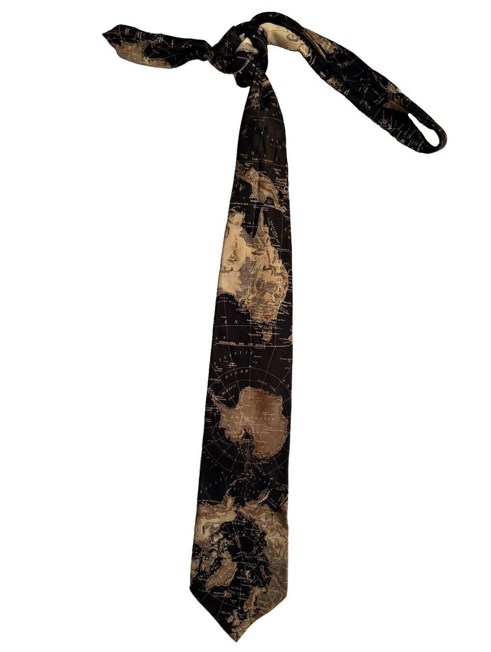 Museum of Artifacts World Map Necktie Black Tan Cartography Atlas Tie Made Bali
